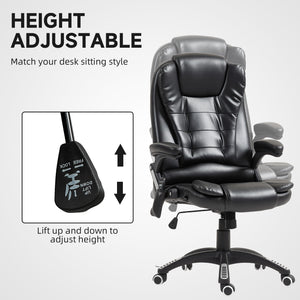 Fauteuil de bureau inclinable et massant avec dossier haut et roulettes pivotantes, noir