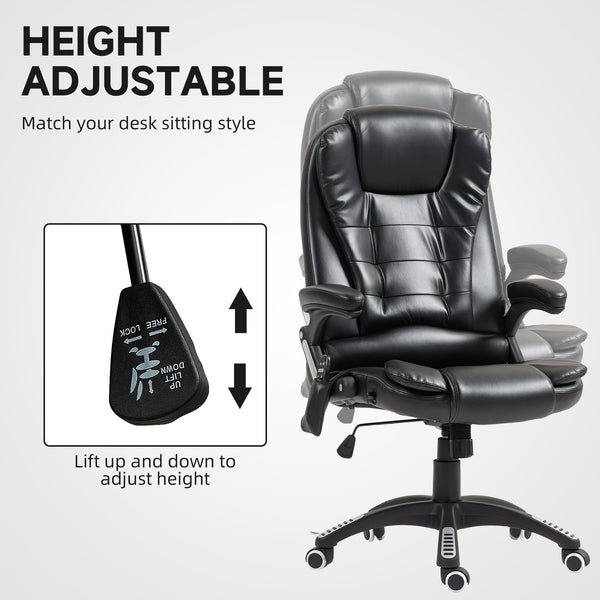 Fauteuil de bureau inclinable et massant avec dossier haut et roulettes pivotantes, noir