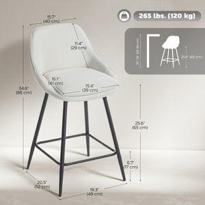 Ensemble de 2 tabourets de bar hauteur de comptoir, pivotants, rembourrés avec dossier, blanc crème