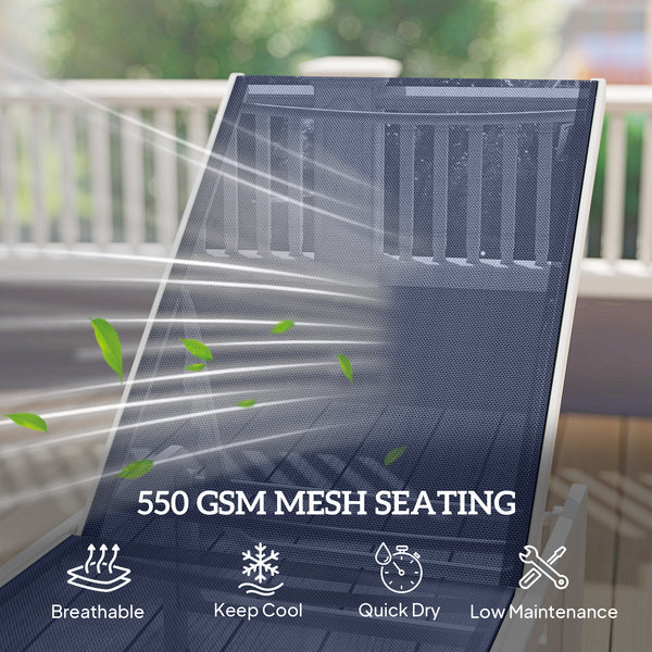 Outdoor Lounge Chair, 5-Position Reclining Outdoor Chaise Lounge Tanning Chair with Mesh Seat, Dark Blue