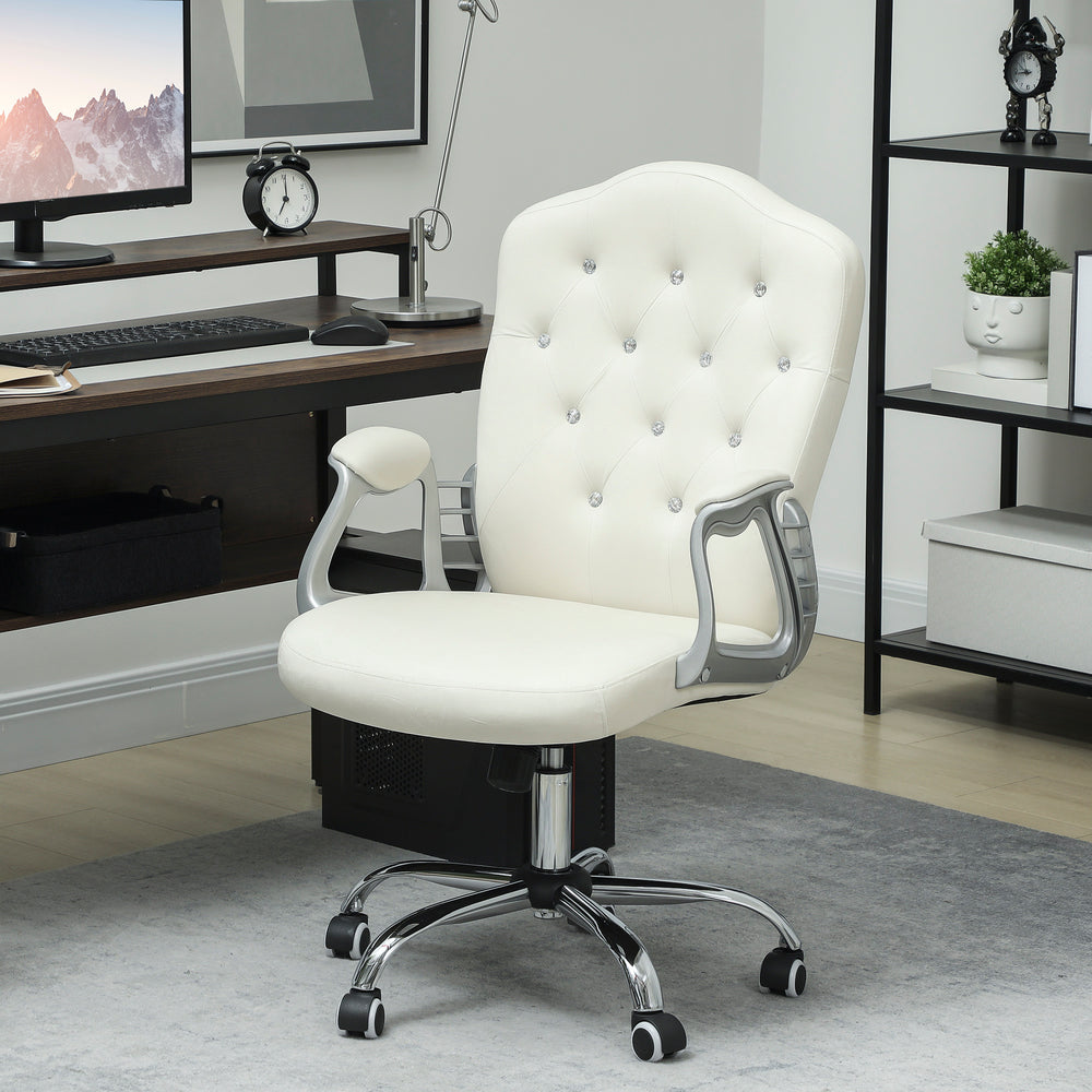 Chaise de bureau en velours avec roulettes pivotantes, hauteur réglable, fonction inclinable, blanc cassé