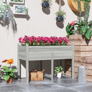 Jardinière surélevée en bois avec trous de drainage pour légumes, fleurs et parterres de jardin extérieurs, 115 x 55 x 80 cm, gris