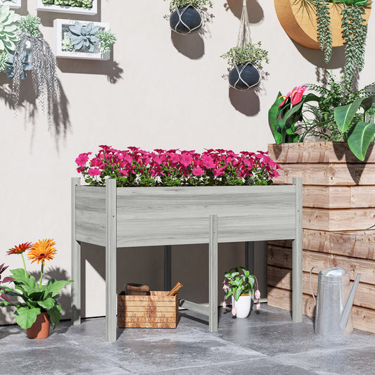 Outsunny Wooden Raised Bed with Drainage Holes for Vegetables, Flowers and Outdoor Garden Beds, 115 x 55 x 80 cm, Grey