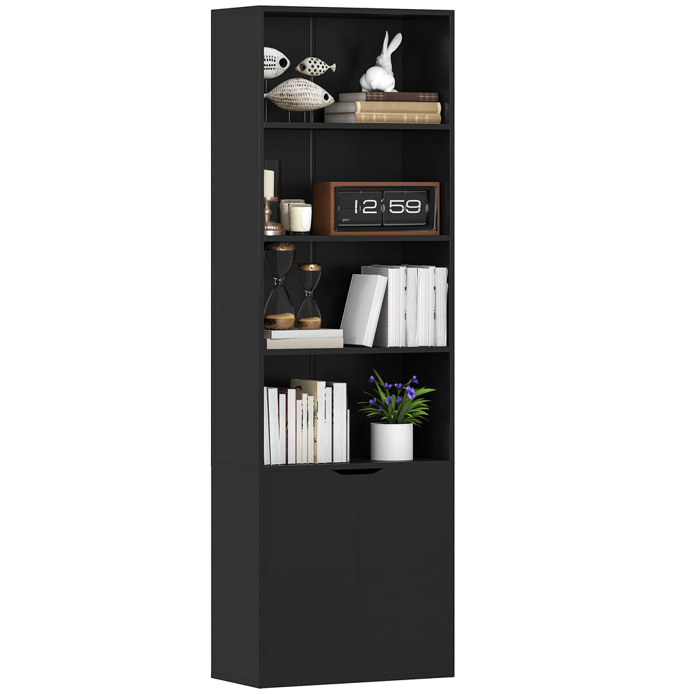 Bibliothèque ouverte à 4 niveaux avec portes, noir