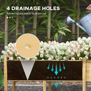 Jardinière surélevée en bois surélevé avec pieds, doublure et trous de drainage, 225,5 cm x 55 cm x 79 cm