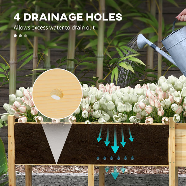 Jardinière surélevée en bois surélevé avec pieds, doublure et trous de drainage, 225,5 cm x 55 cm x 79 cm