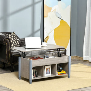 Table basse relevable avec compartiment dissimulé et 3 étagères inférieures gris