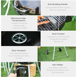 Portable Kettle Charcoal Grill for Outdoor Grilling Heat Control BBQ Barbecue