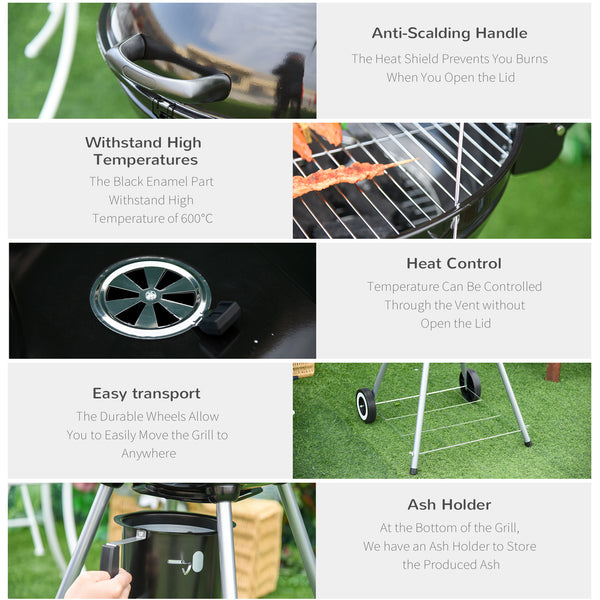 Portable Kettle Charcoal Grill for Outdoor Grilling Heat Control BBQ Barbecue