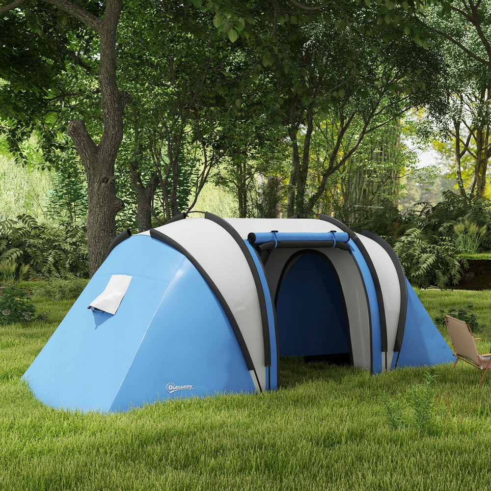 Tente de camping avec 2 chambres et un espace de vie, imperméable 3000 mm, bleu/gris