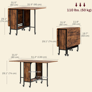 Table de salle à manger pliante avec étagère de rangement, marron rustique