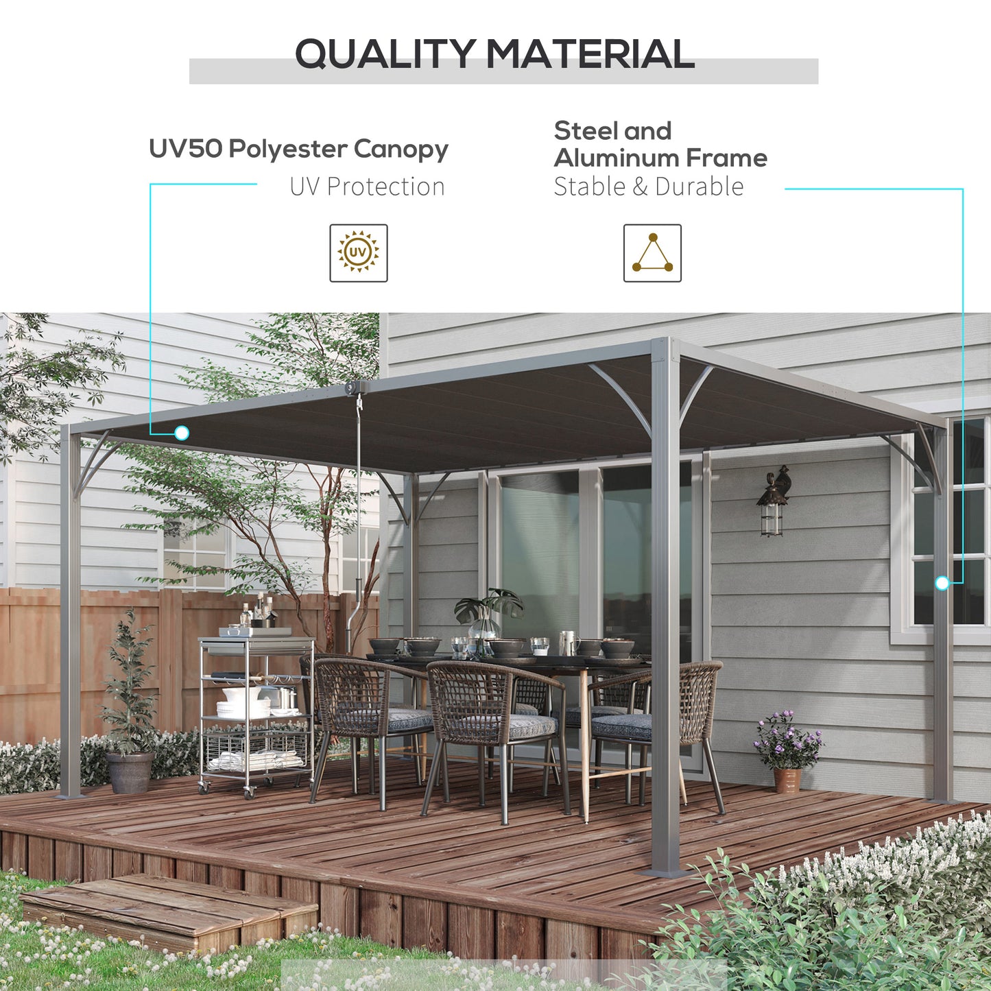 Pergola d'extérieur 12,8' x 9,7' avec toit rétractable en aluminium, gris