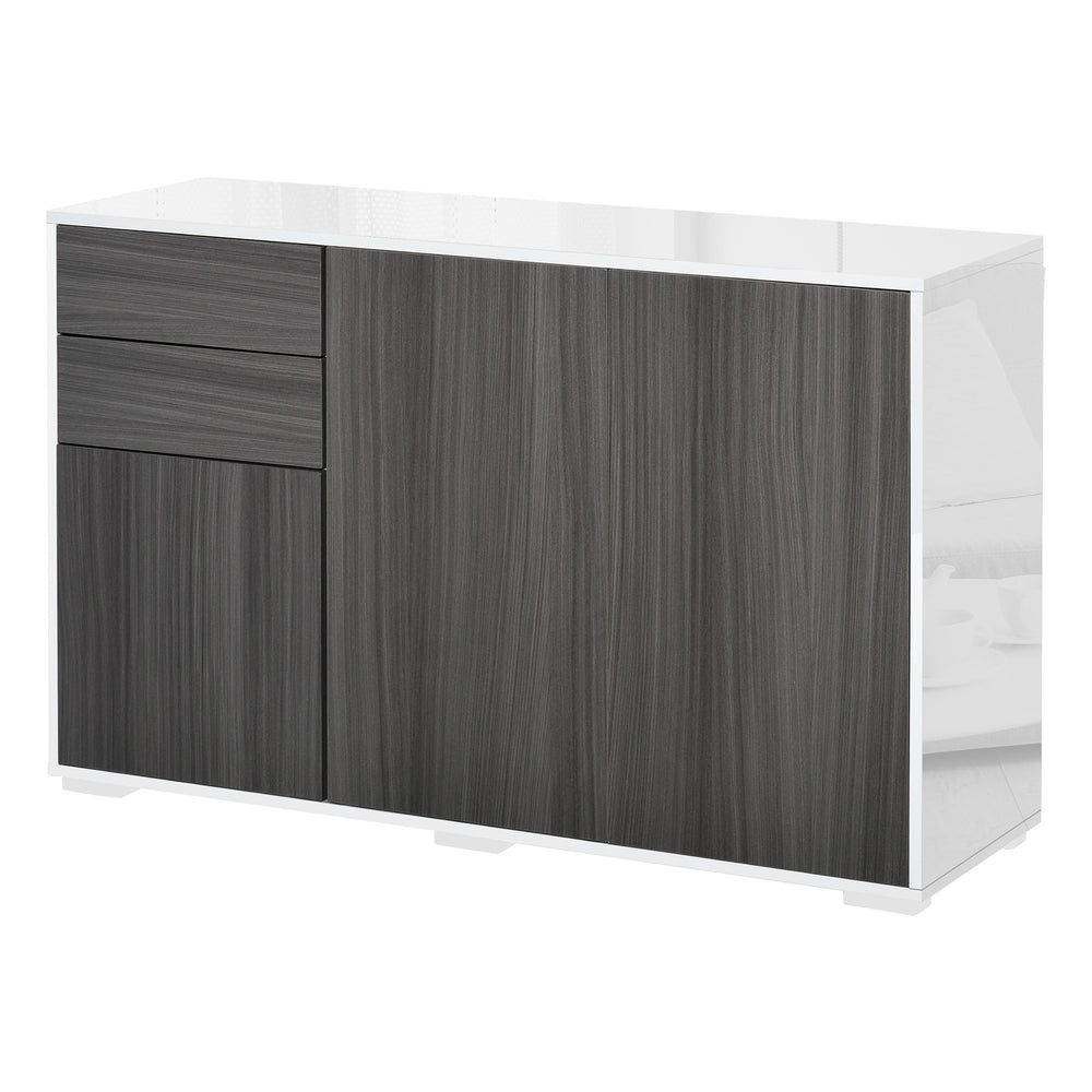 Buffet de cuisine moderne avec coin café, ouverture par simple pression et 2 tiroirs pour salon, gris clair