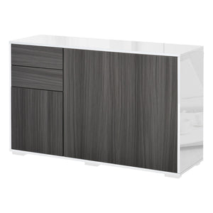 Buffet de cuisine moderne avec coin café, ouverture par simple pression et 2 tiroirs pour salon, gris clair