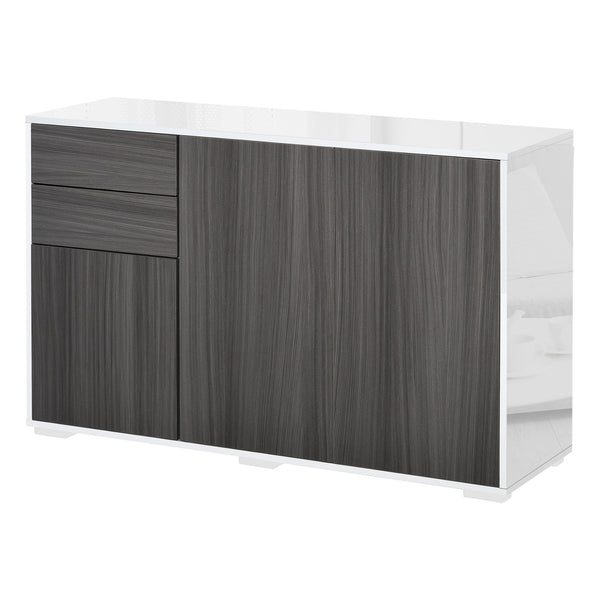 Buffet de cuisine moderne avec coin café, ouverture par simple pression et 2 tiroirs pour salon, gris clair