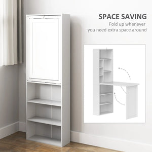 Bureau convertible pliable avec tableau blanc et étagère latérale, blanc