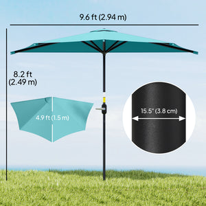 Parasol demi-rond de 9,8 pieds avec manivelle, bleu clair