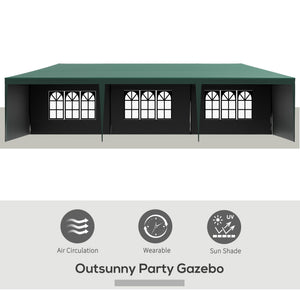 10' x 29' Canopy Tent, Party Tent with Sidewalls and Large Transparent Windows for Garden, Backyard, Outdoor, Green