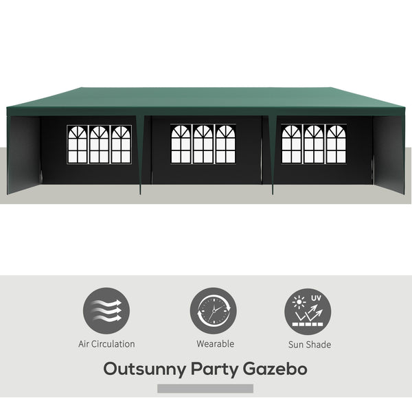 10' x 29' Canopy Tent, Party Tent with Sidewalls and Large Transparent Windows for Garden, Backyard, Outdoor, Green