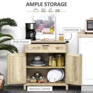 Buffet de cuisine style ferme avec 2 portes de grange rustiques et un tiroir, en chêne