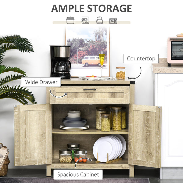 Buffet de cuisine style ferme avec 2 portes de grange rustiques et un tiroir, en chêne