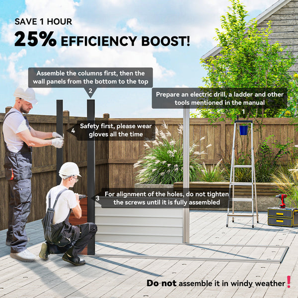 Abri de jardin galvanisé avec double porte et 2 aérations, teck