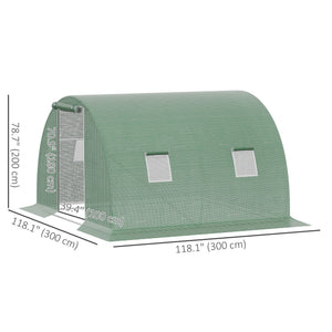 Heated tunnel greenhouse for plants with 4 windows and a zippered door