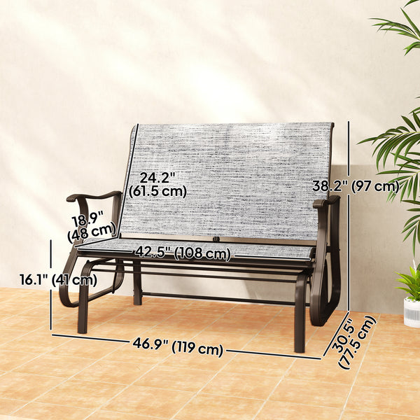 Fauteuil à bascule double avec accoudoirs, assise et dossier en maille, gris