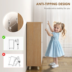 Narrow shoe cabinet for 16 pairs of shoes with 4 hinged drawers and adjustable shelves, natural color