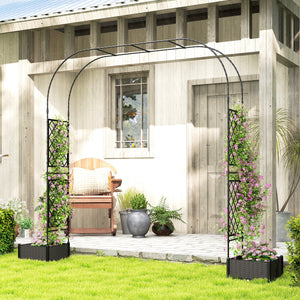 Garden arch with trellis and 2 planters, black