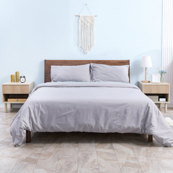 Set of 2 bedside tables with shelf and storage drawer, natural wood