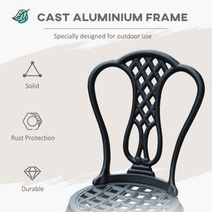 3 Pieces Antique Outdoor Bistro Set Cast Aluminum Patio Table and Chairs with Umbrella Hole, Black