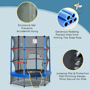 55" Kids Trampoline with Safety Enclosure, Blue