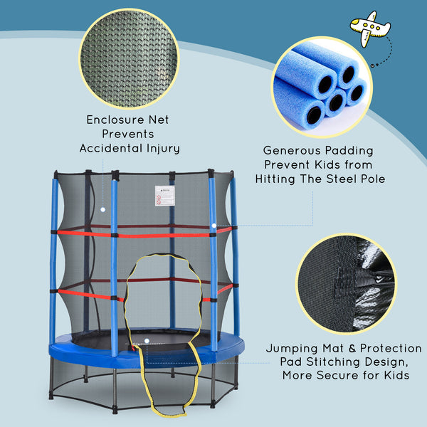 55" Kids Trampoline with Safety Enclosure, Blue