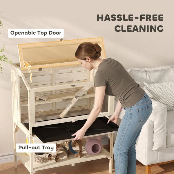 Cage pour hamster en bois à 2 niveaux avec rangement et accessoires