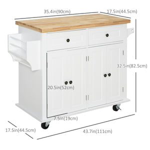 Îlot de cuisine avec rangements en bois d'hévéa, étagère à épices, porte-serviettes