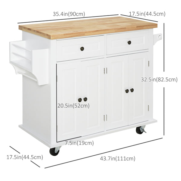 Îlot de cuisine avec rangements en bois d'hévéa, étagère à épices, porte-serviettes