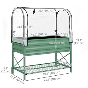 Jardinière surélevée avec couvercle, étagère inférieure et doublure, vert