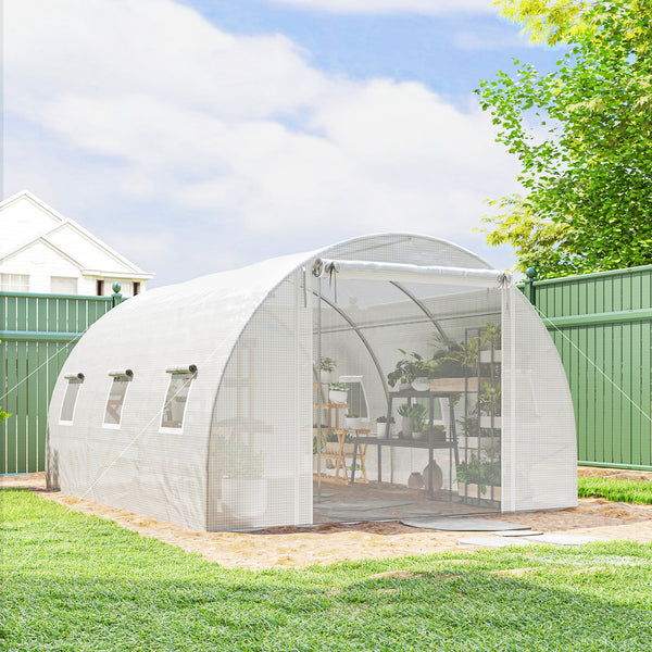 Serre tunnel chaude pour plantes avec barres de support, blanche