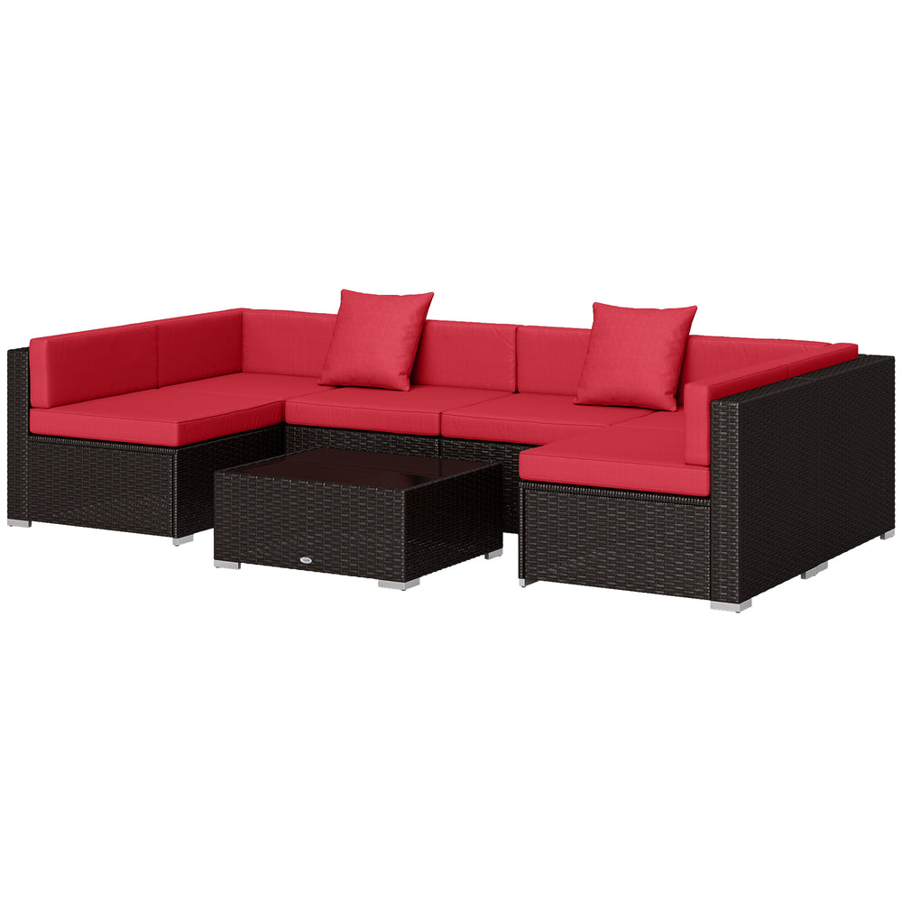 Ensemble de sectionnel 7 pièces en osier pour patio, rouge vin