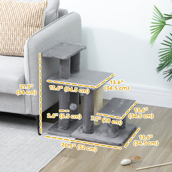 Cat steps with sisal scratching post, grey