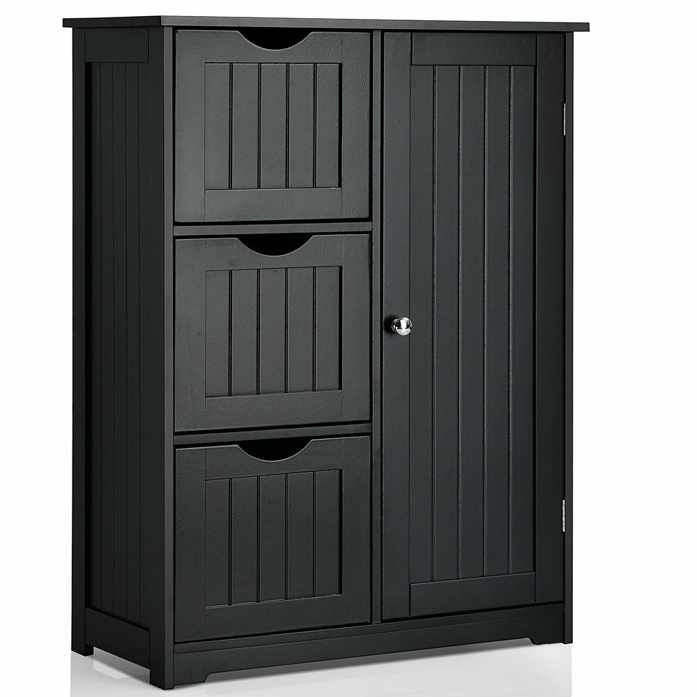 Side storage unit with 3 drawers and 1 cupboard - black