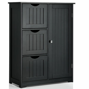 Side storage unit with 3 drawers and 1 cupboard - black