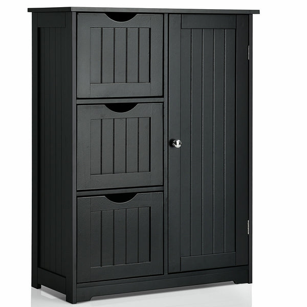 Side storage unit with 3 drawers and 1 cupboard - black