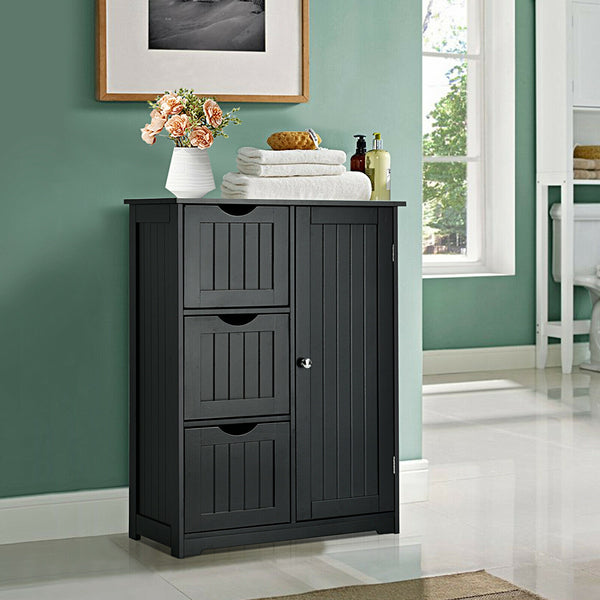 Side storage unit with 3 drawers and 1 cupboard - black