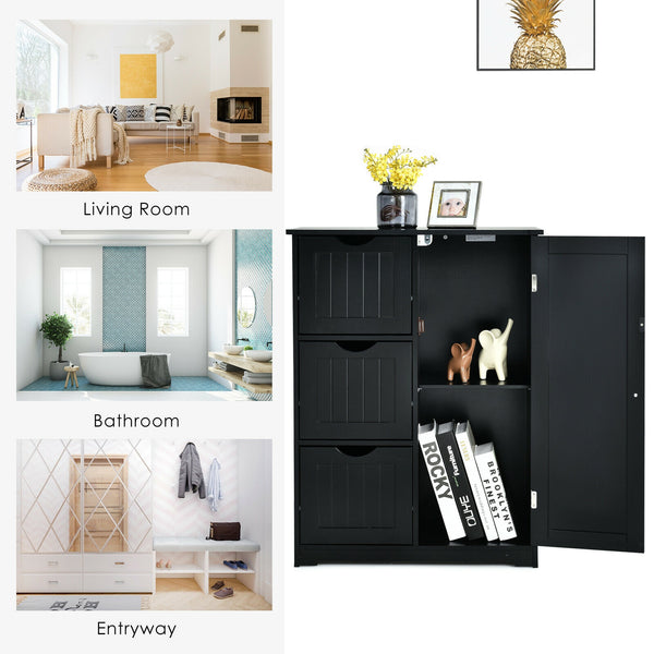 Side storage unit with 3 drawers and 1 cupboard - black