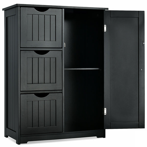 Side storage unit with 3 drawers and 1 cupboard - black