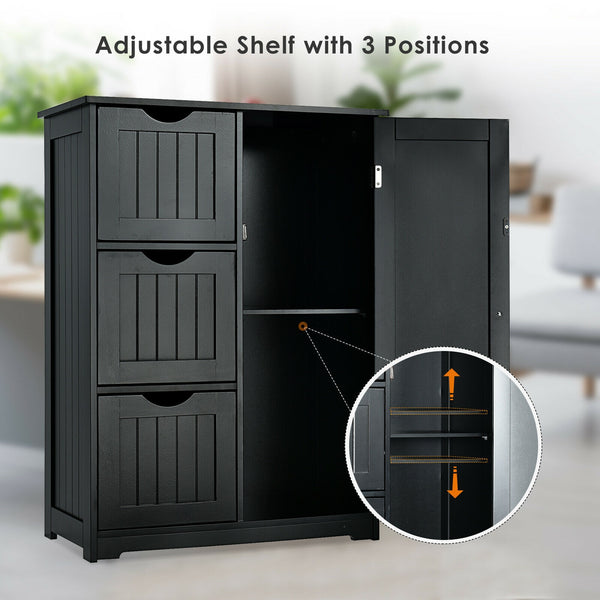 Side storage unit with 3 drawers and 1 cupboard - black