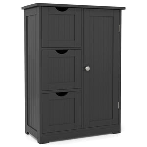 Side bathroom storage cabinet with 3 drawers and 1 cupboard-black