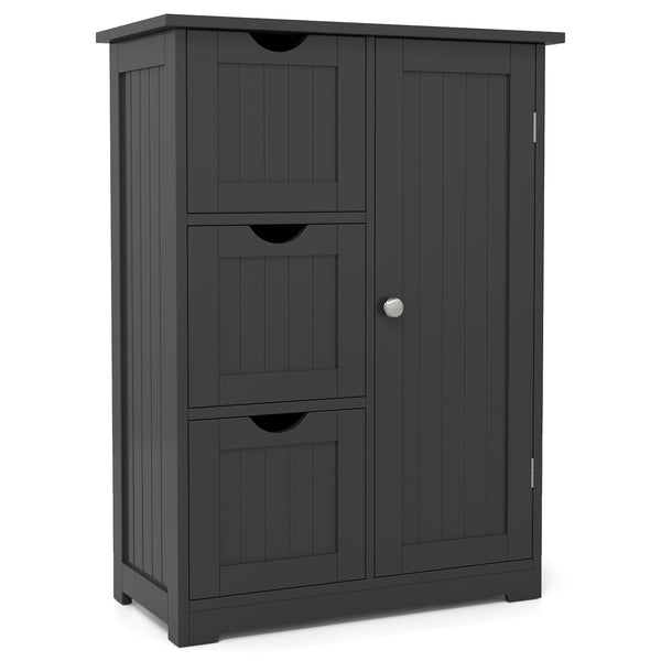 Side bathroom storage cabinet with 3 drawers and 1 cupboard-black